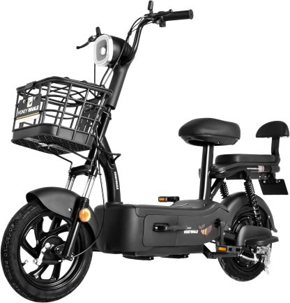 HONEYWHALE U1s Bicicleta eléctrica para adultos, bicicleta eléctrica con alarma, motor máximo 650W, velocidad máxima 31KM/H, autónoma 60-65KM, batería de gran capacidad 20AH, dos asientos