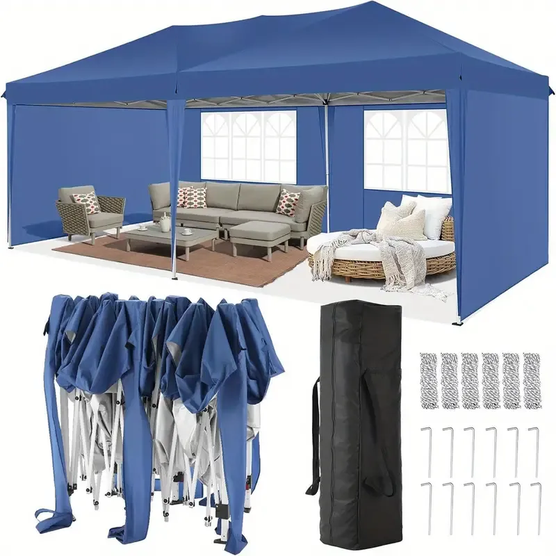 SANOPY 10×20 pies carpa parasol emergente con 4 paredes laterales desmontables, fácil de instalar, carpa parasol comercial para exteriores, adecuada para fiestas/patio/carpa de exhibición, pabellón impermeable y UPF50+ con bolsa de transporte