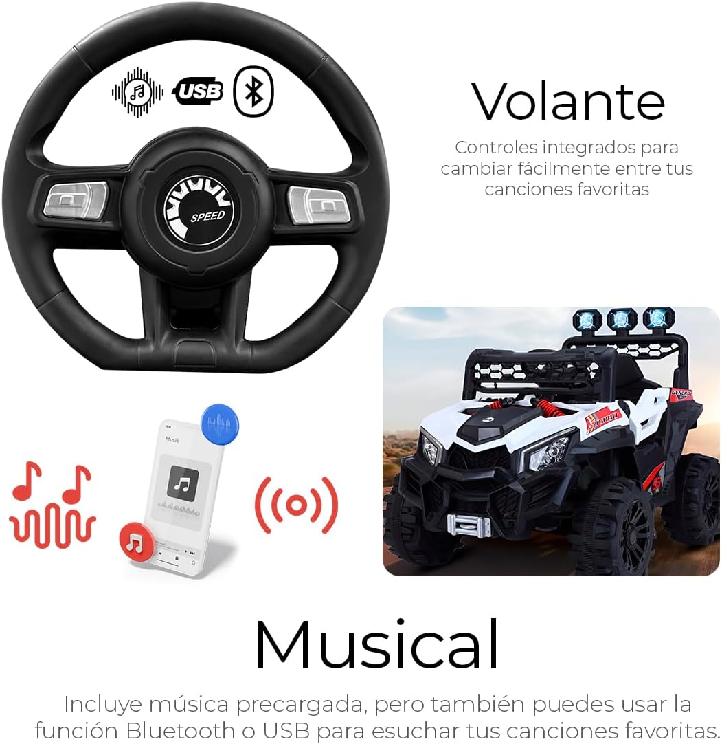 Raganet, Buggy Electrico Montable para Niños Color Rojo, Carrito de Control Remoto y Manejo Directo, con Luces, Estereo y Pedales Funcionales, Medidas: Alto 76cm X Ancho 68cm X Largo 109cm