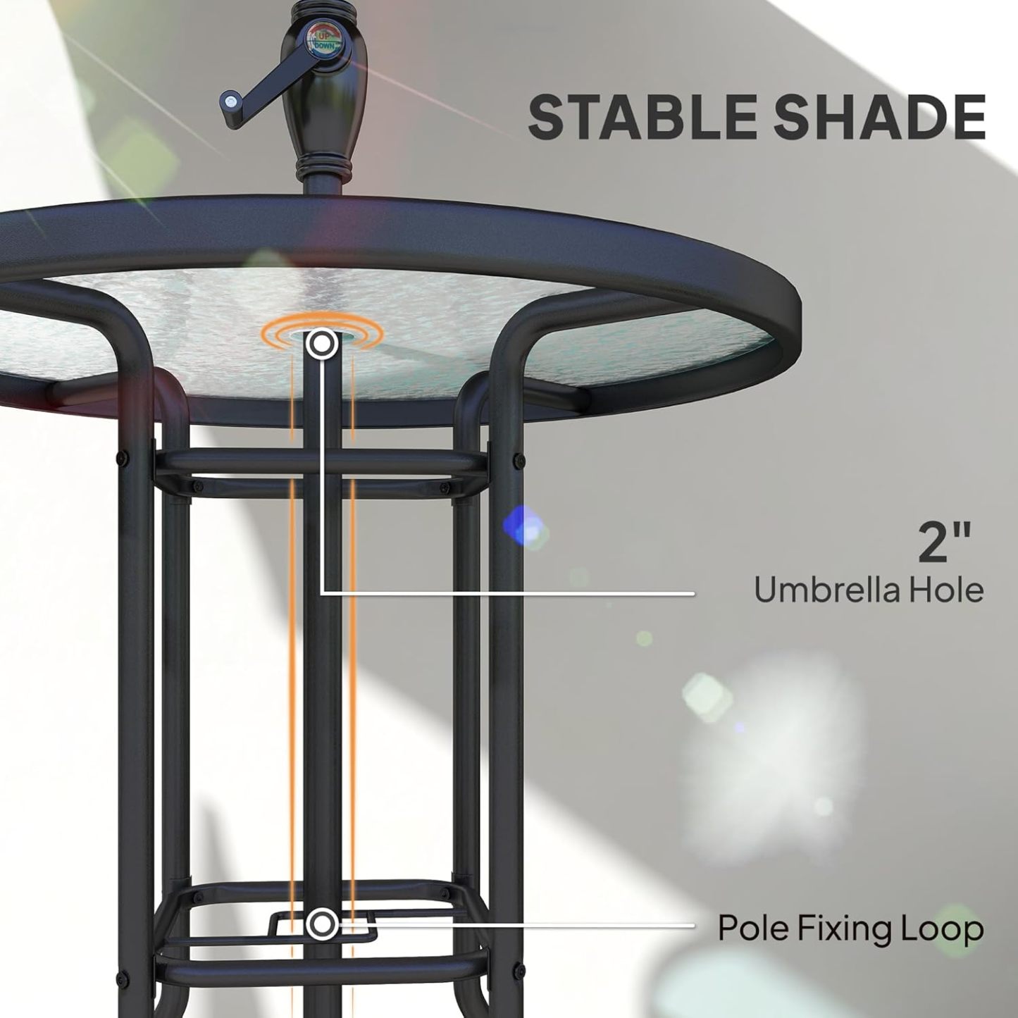Outsunny - Juego de 4 Muebles de Comedor para Patio al Aire última intervensión, 2 sillas Plegables, Paraguas de ángulo Ajustable, Mesa de Comedor de Vidrio Templado con Textura Ondulada, Color café