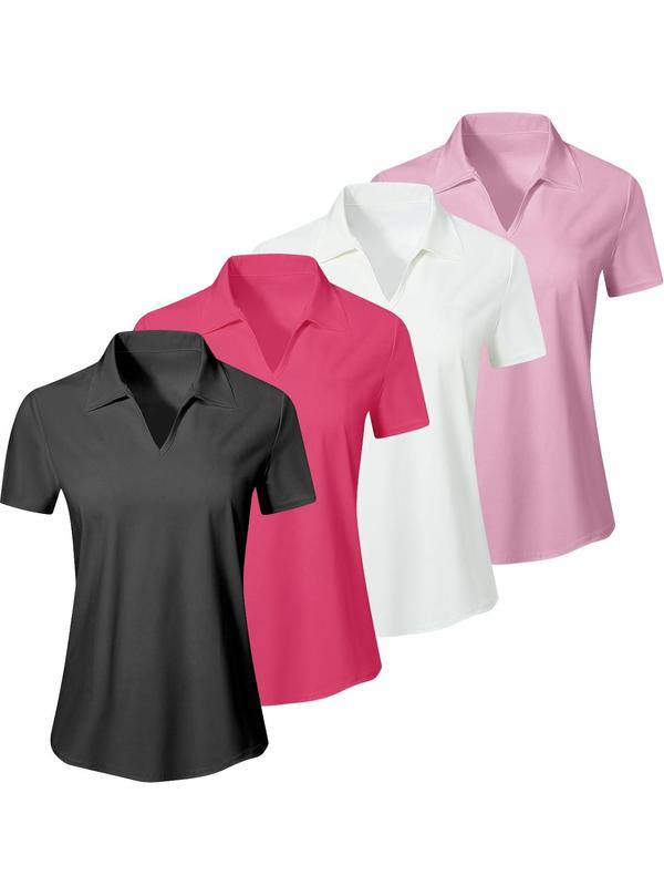Polo deportivo liso para mujer — Top transpirable, cómodo y de manga corta con cuello, ideal para golf, béisbol y tenis — Ropa deportiva femenina para todas las estaciones
