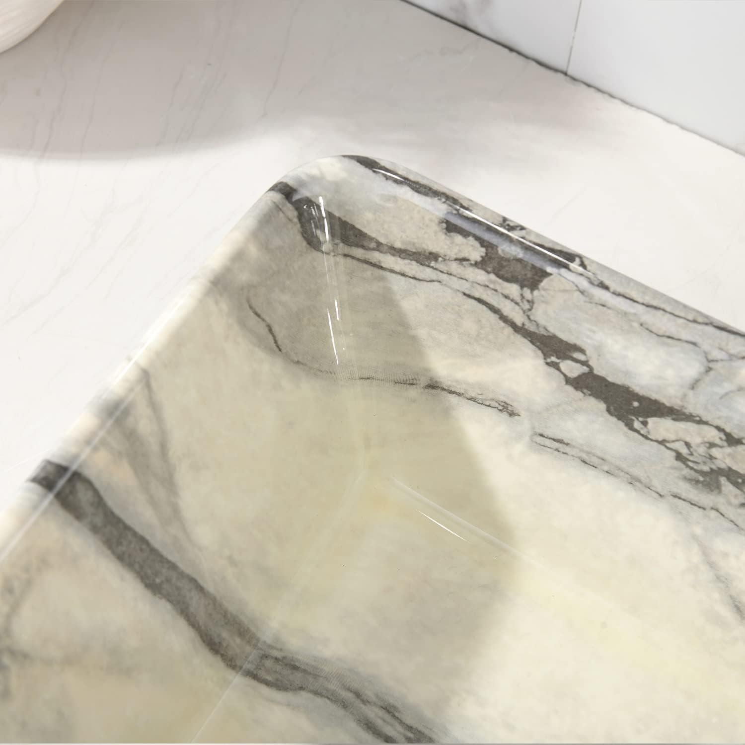 VOKIM - Conjunto de fregadero y llave de baño de 20 x 14 pulgadas, rectángulo moderno sobre el mostrador, porcelana negra, lavabo de cerámica y llave de bronce aceitado