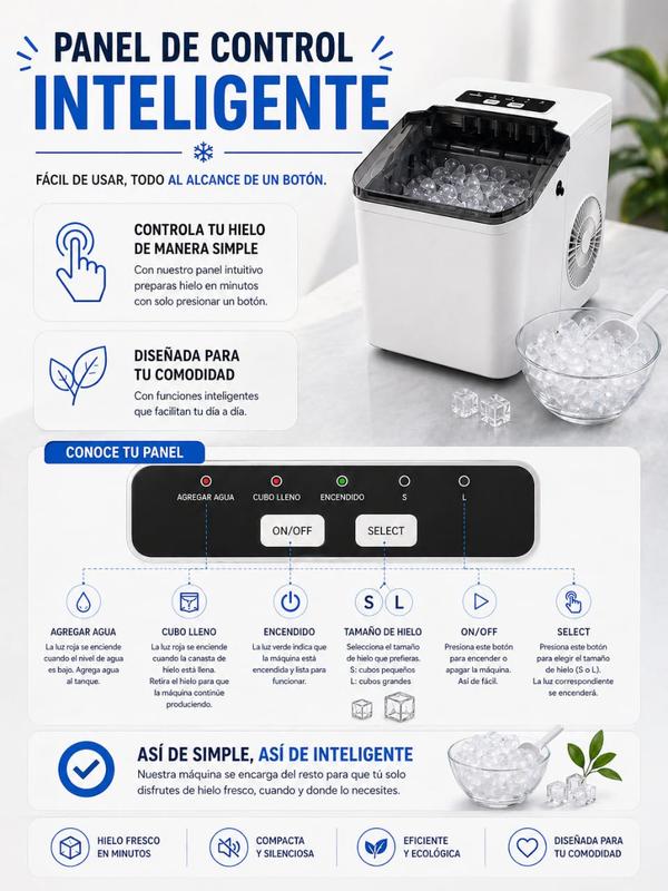 Máquina de Hielo Portátil Automática | Hielo en Minutos, Compacta y Silenciosa con 2 Tamaños de Cubo