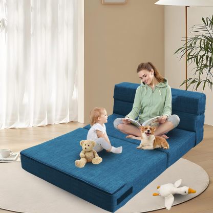 Nigoone - Sofá plegable tamaño Queen de espuma viscoelástica con 2 almohadas, sillón perezoso, triple futón, camas convertibles, funda lavable, gris oscuro