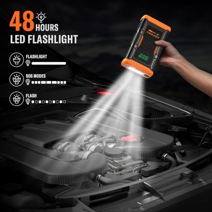 AsperX Arrancador de batería con compresor de Aire 150PSI, Arrancador de batería Portátil de 3000 A 12 V para Motor de Gasolina de hasta 10,0 l o diésel de 8.0 l, con Pantalla 3,4 Pulgadas, luz LED