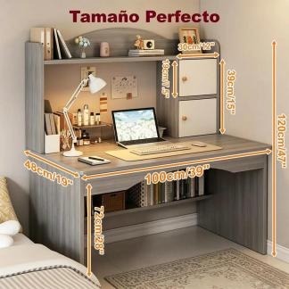 Escritorio Para Computadora Heaimo 100x48x120cm Con Librero Integrado Y Gabinetes De Almacenamiento Mesa De Oficina Home Office Escritorio De Estudio Con Estantes Organizadores Multifuncional Gris