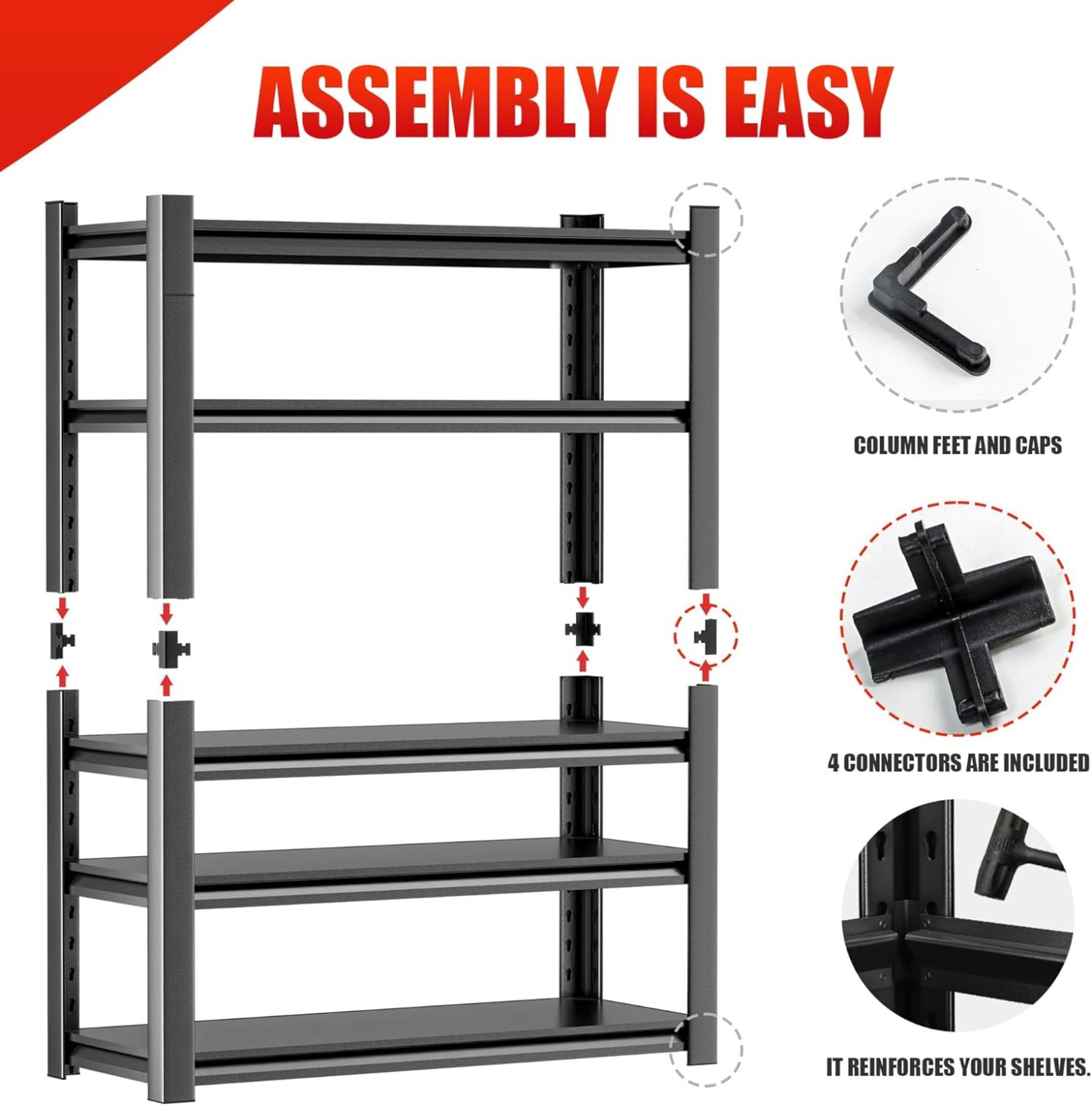 OLLRRACT - Estantería de almacenamiento para cochera, resistente – Estantes de cochera de 72 pulgadas de alto, estantes ajustables de metal de 5 niveles, estante de almacenamiento industrial, estante