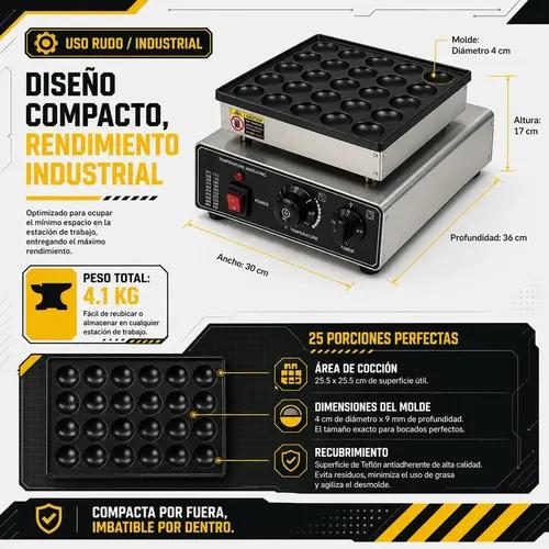 Maquina Electrica para Mini Hotcakes Gutstark 25 Piezas | Parrilla Antiadherente con Temporizador y Control de Temperatura | Ideal para Negocio Cafeteria y Casa | Acero Inoxidable 900W Mini Pancakes