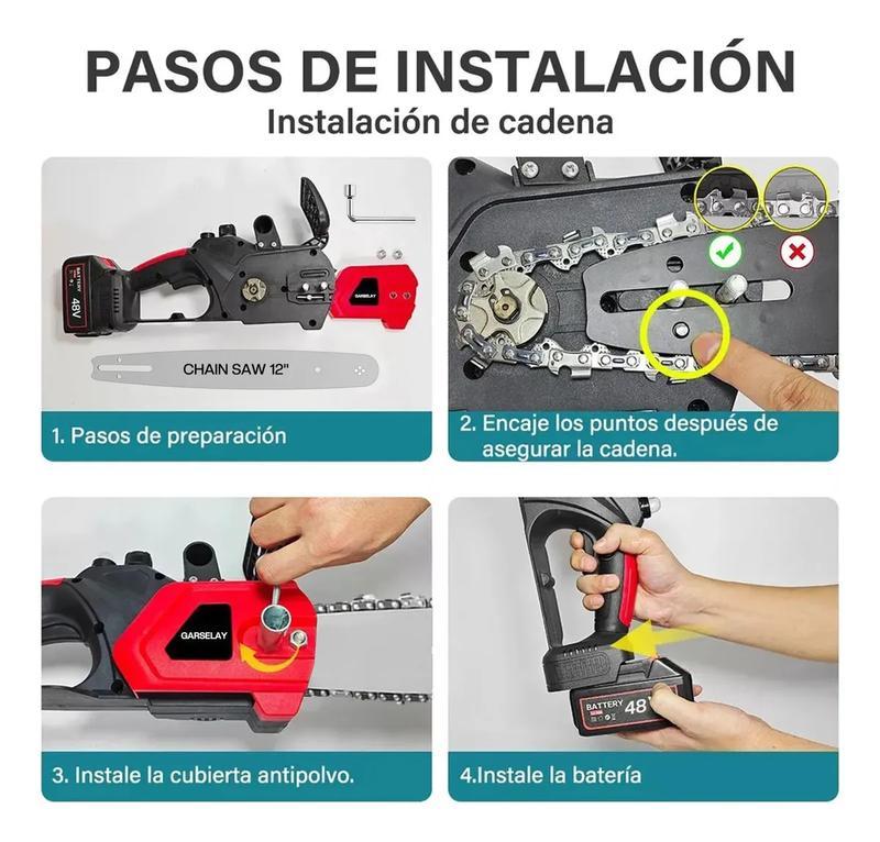 Motosierra Electrica Inalambrica Portátil 12in 1200w 3cadena