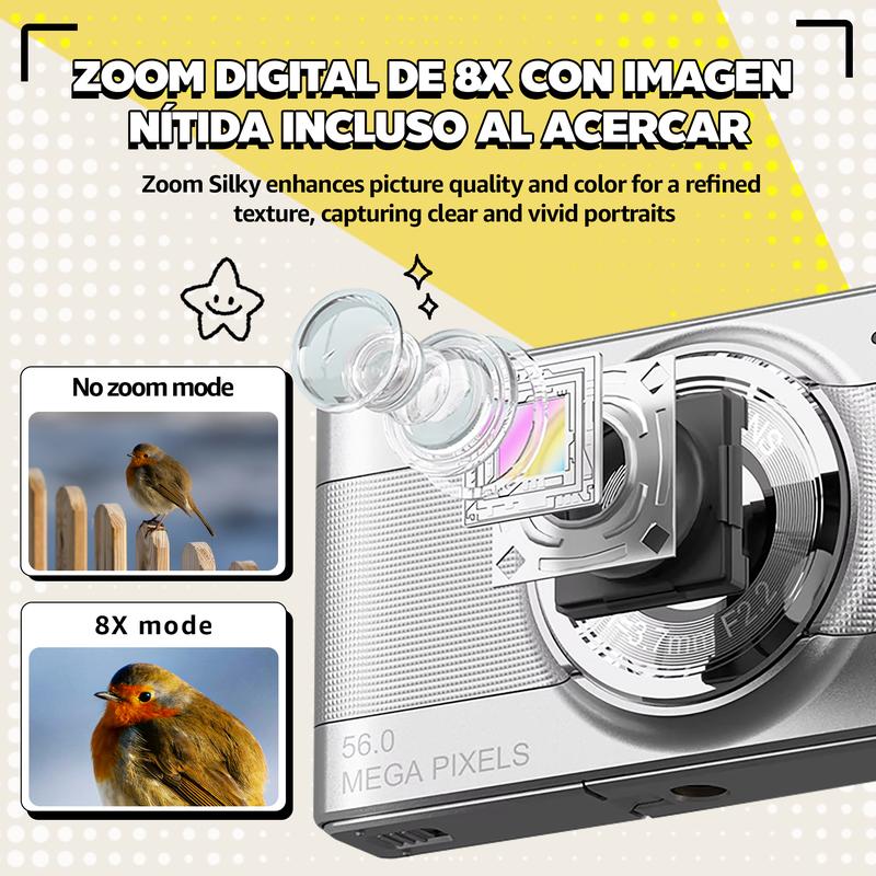 Kitbeez Cámara CCD retro  KC-2: 56 MP, video 4K, zoom 8X, 32 GB de memoria incluida