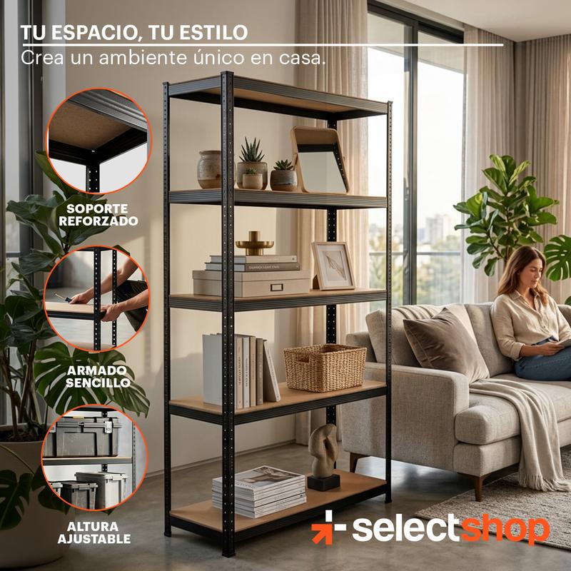 Rack Estante Metálico Mueble Organizador Gabinete Anaquel 5 Niveles Multifuncional 2 en 1 Selectshop