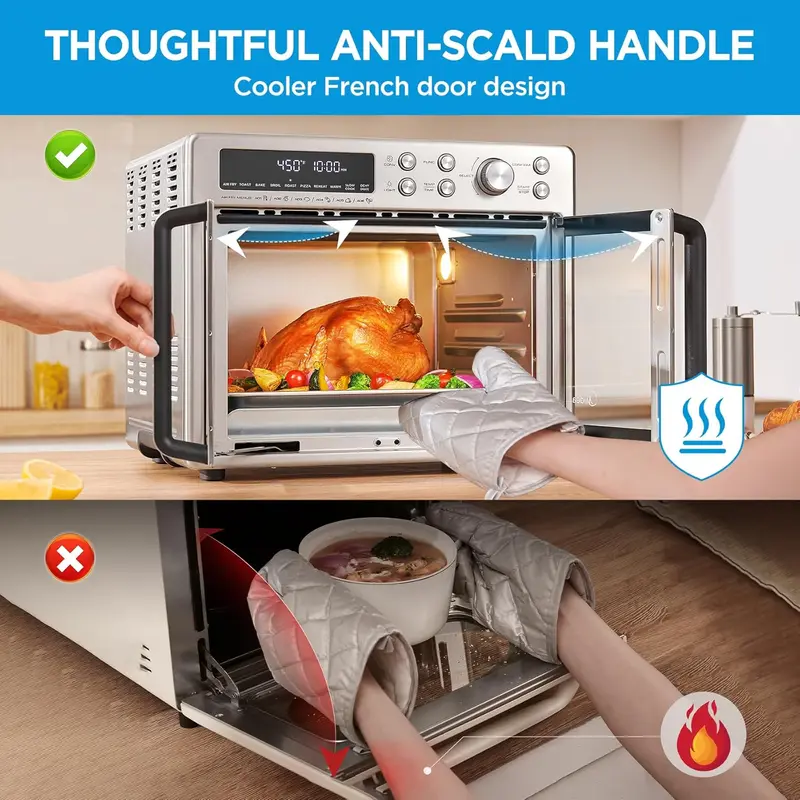 Horno tostador con freidora de aire y puerta francesa Midea Flexify de 26.4 cuartos de galón, horno freidora de aire extragrande de encimera 10 en 1, cocción un 25 % más rápida y un 90 % menos de aceite, ventilador de convección de diseño elegante, regalo