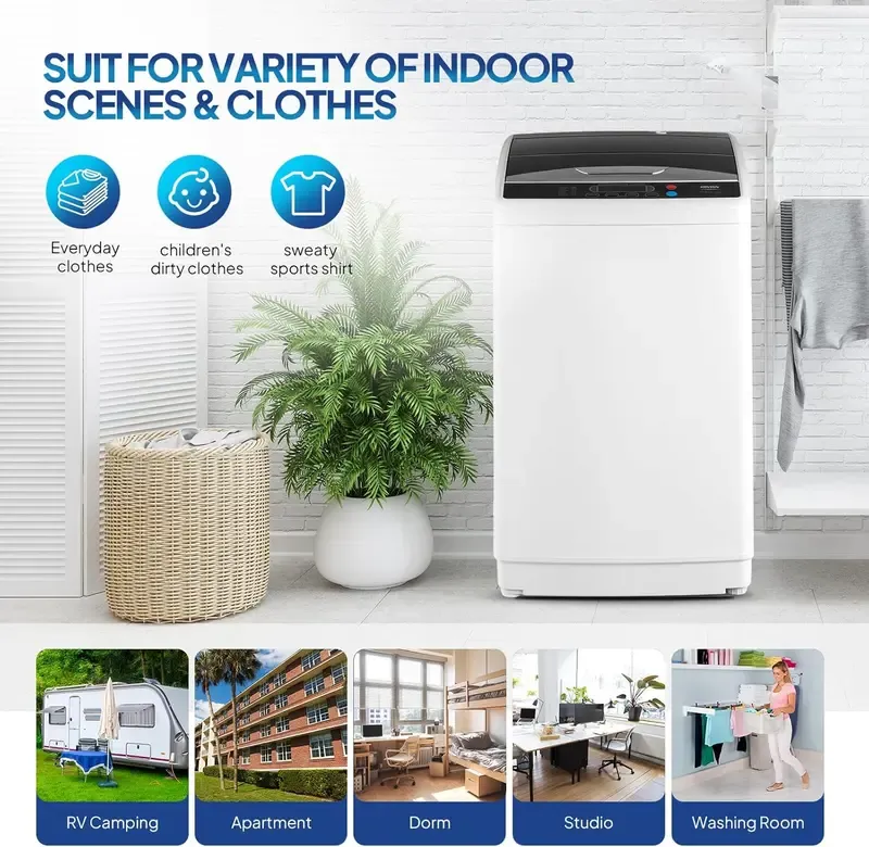 Lavadora portátil ROVSUN de 17,8/25/30 libras, lavadora eléctrica totalmente automática con tambor de acero inoxidable, lavadora compacta de 110 V, lavadora y secadora centrífuga combinadas con bomba de desagüe para apartamentos, residencias estudiantiles