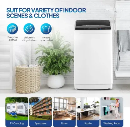Lavadora portátil ROVSUN de 17,8/25/30 libras, lavadora eléctrica totalmente automática con tambor de acero inoxidable, lavadora compacta de 110 V, lavadora y secadora centrífuga combinadas con bomba de desagüe para apartamentos, residencias estudiantiles