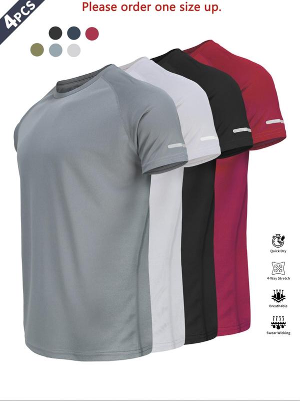 Reflective Sportswear T-Shirt, Breathable Quick-Dry Short Sleeve Crew Neck, Lightweight Men's Athletic Tee, Ideal for Outdoor Activities, Gym and Training Apparel, Gym Top