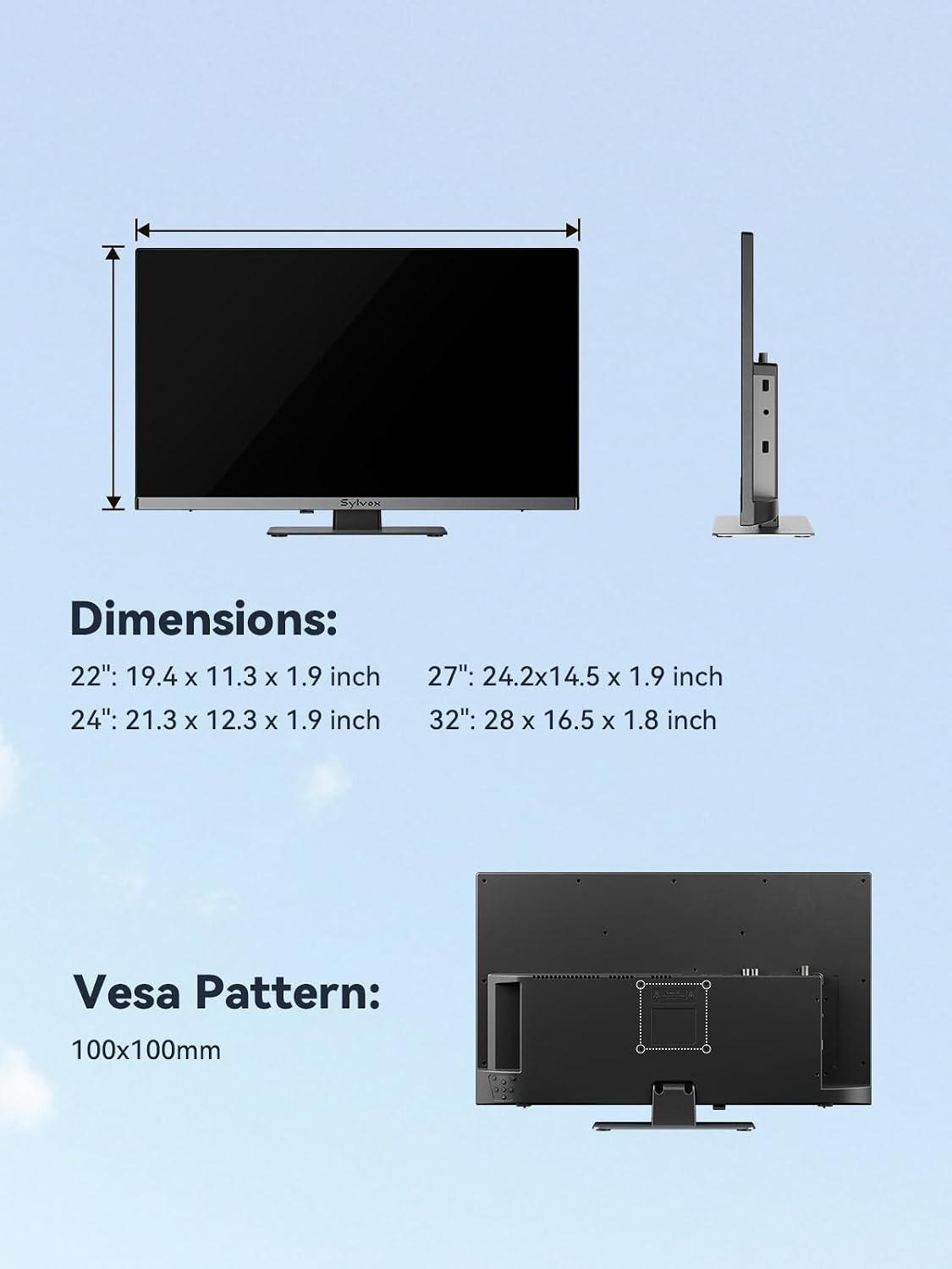 SYLVOX Smart RV TV de 22 pulgadas, QLED 1080P FHD, reproductor de DVD integrado, Google TV OS, soporte de amplio voltaje 12V/24V AC/DC Televisión para RV y hogar, HDMI y USB