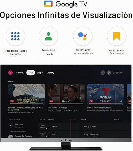 SYLVOX Smart RV TV de 22 pulgadas, QLED 1080P FHD, reproductor de DVD integrado, Google TV OS, soporte de amplio voltaje 12V/24V AC/DC Televisión para RV y hogar, HDMI y USB