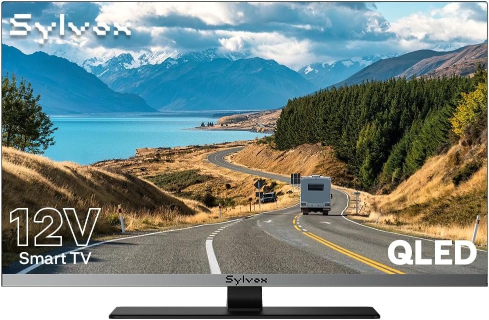 SYLVOX Smart RV TV de 22 pulgadas, QLED 1080P FHD, reproductor de DVD integrado, Google TV OS, soporte de amplio voltaje 12V/24V AC/DC Televisión para RV y hogar, HDMI y USB