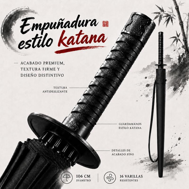 [Para todo clima] Paraguas estilo katana — 106 cm, resistente al viento y de secado rápido