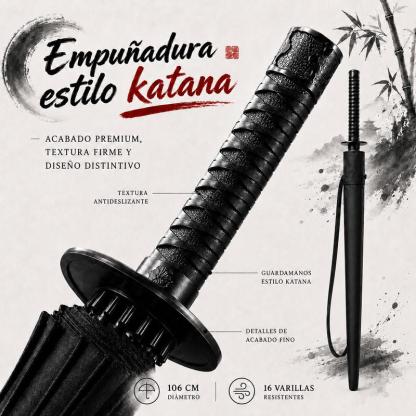 [Para todo clima] Paraguas estilo katana — 106 cm, resistente al viento y de secado rápido