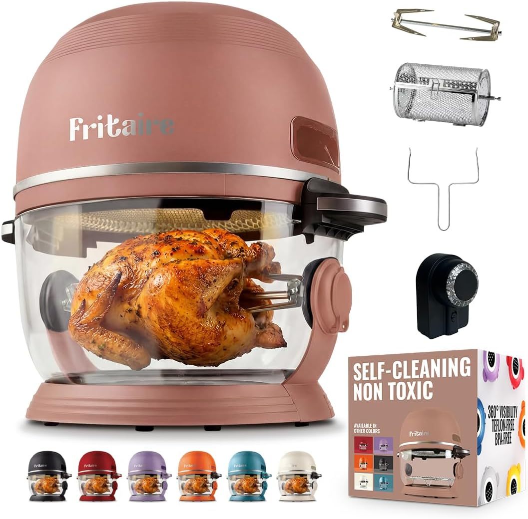 Non Toxic Air Fryer Pro | Freidora de aire de vidrio 9 en 1 | Autolimpiante | 5 cuartos | Asador y vaso | V��rtice de 400 F para cocinar uniformemente, sin tefl��n, recrisp, asado, hornear, rosa malva