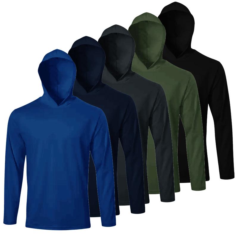 Paquete de 5 piezas | Camisa con capucha protectora solar para hombre, manga larga UPF 50+, ropa deportiva y de trabajo, ideal para pesca, senderismo y actividades al aire libre