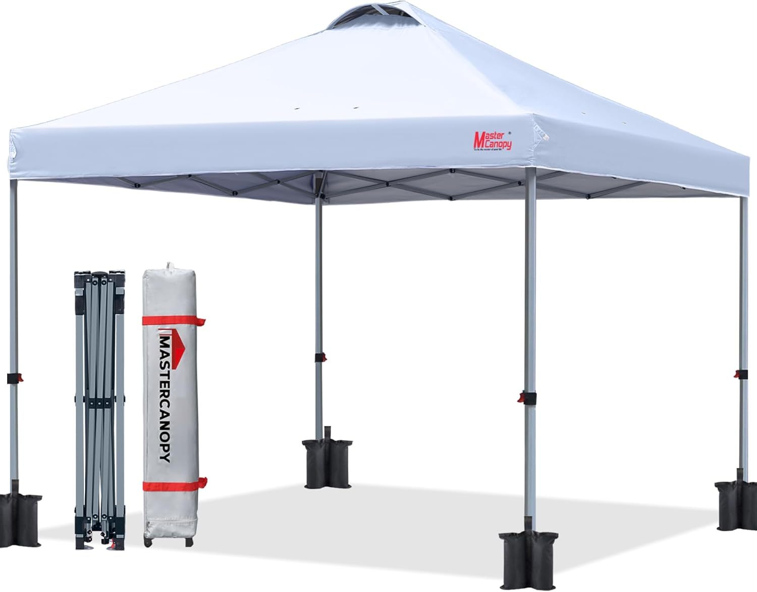 MASTERCANOPY - Tienda de campaña Comercial instantánea con Bolsa con Ruedas, 4 Sacos de Arena para toldo, 4 estacas (Blanco)