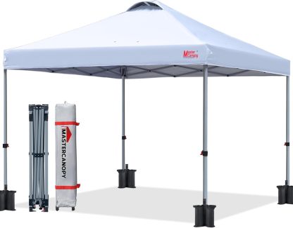 MASTERCANOPY - Tienda de campaña Comercial instantánea con Bolsa con Ruedas, 4 Sacos de Arena para toldo, 4 estacas (Blanco)