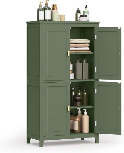 VASAGLE Mueble de Baño, Armario de Baño, Armario de Cocina, con 2 Puertas y 2 Cajones, Estantes Ajustables, 30 x 60 x 110 cm, Gris Paloma MBBC551G02