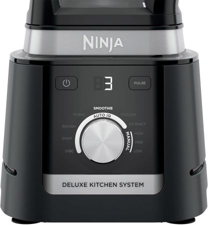 Ninja CO905KS Deluxe Kitchen System, 1600 WP Auto-IQ Base, 88-oz. Picther, 9-cup Deluxe Food Processor, (2) 24-oz. Single-Serve Cups (Renewed)