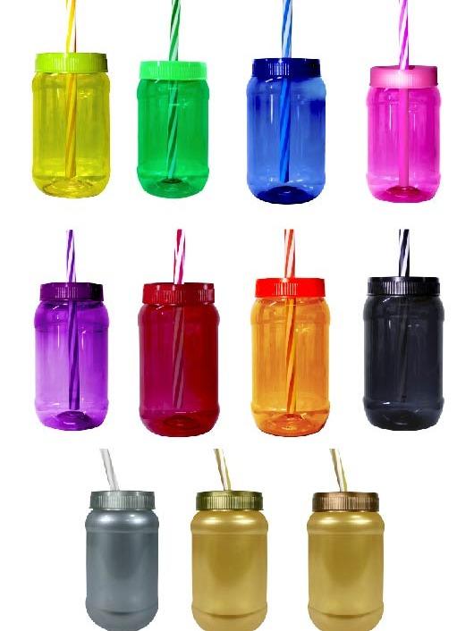 Cilindro Jar Reusable Termo Neón Popote 40 Piezas 500ml