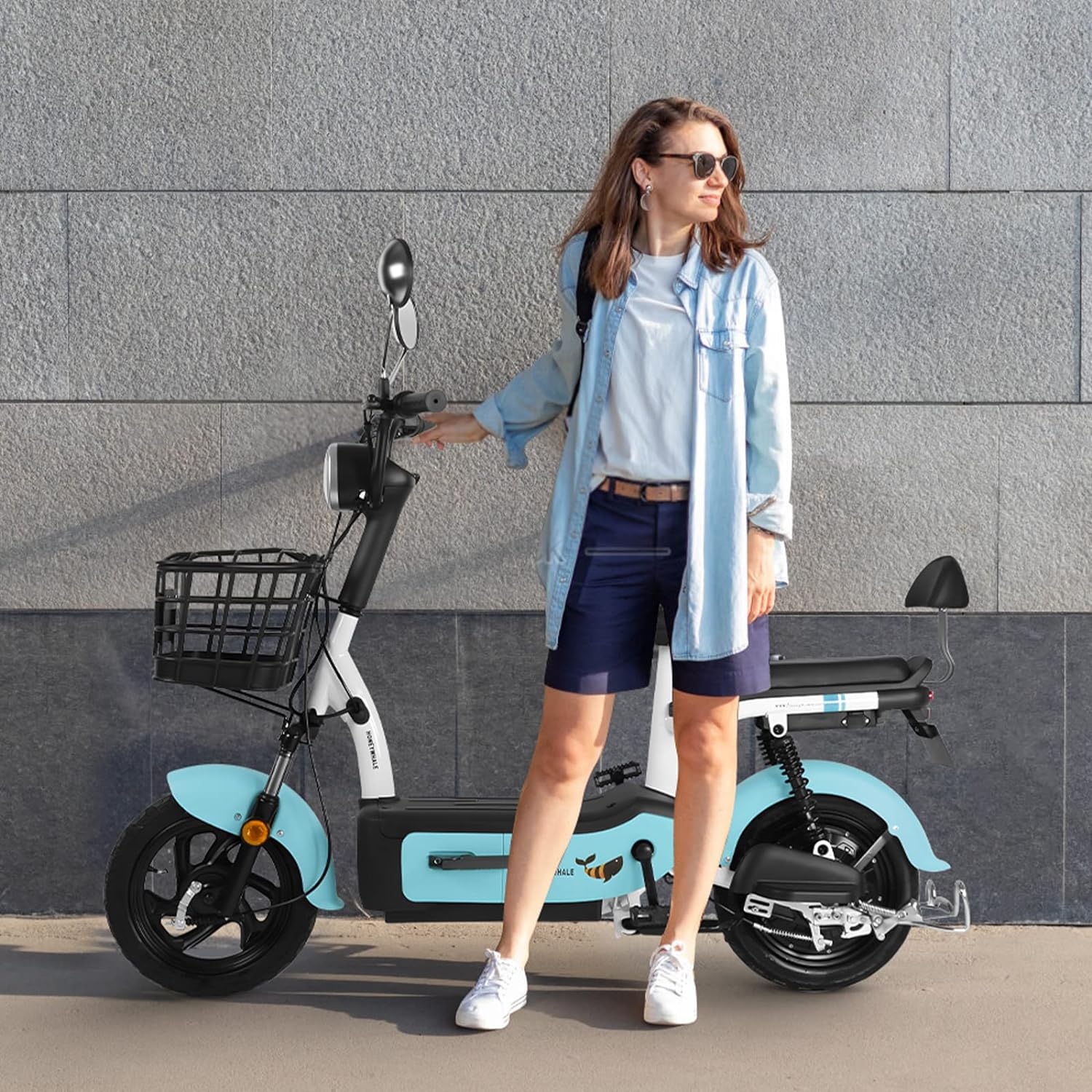 HONEYWHALE U1s Bicicleta eléctrica para adultos, bicicleta eléctrica con alarma, motor máximo 650W, velocidad máxima 31KM/H, autónoma 60-65KM, batería de gran capacidad 20AH, dos asientos