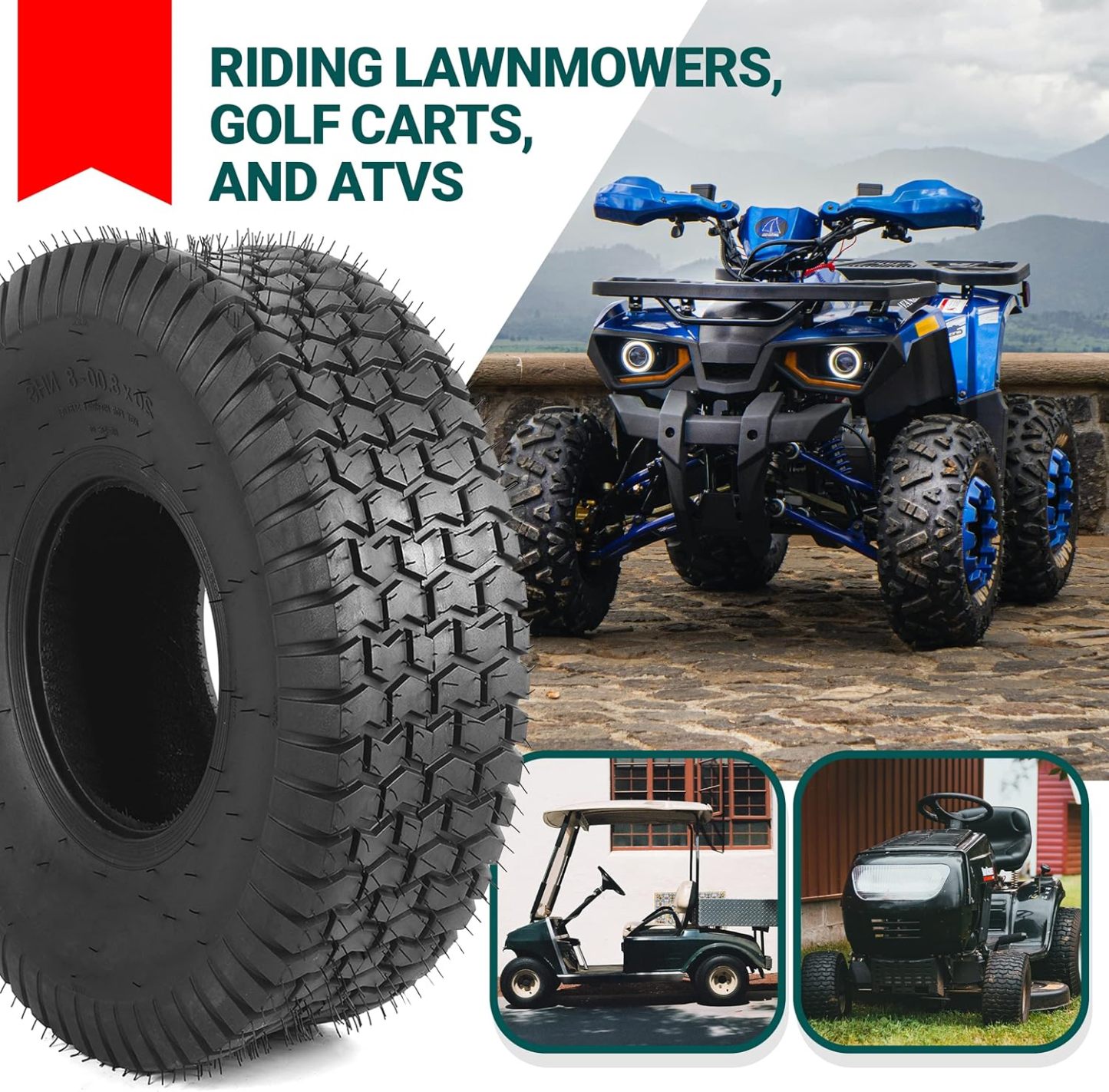 AR-PRO Paquete de 2 neumáticos para cortacésped de 20 x 8.00-8 (4 capas sin cámara), neumáticos sin cámara de repuesto para cortacésped, carritos de golf y ATV, llanta no incluida