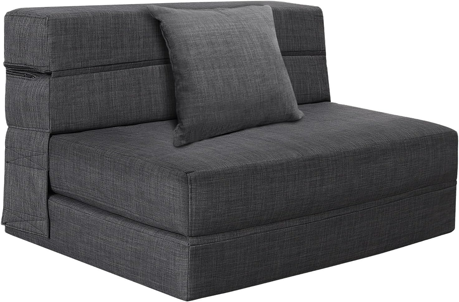 Nigoone - Sofá plegable tamaño Queen de espuma viscoelástica con 2 almohadas, sillón perezoso, triple futón, camas convertibles, funda lavable, gris oscuro