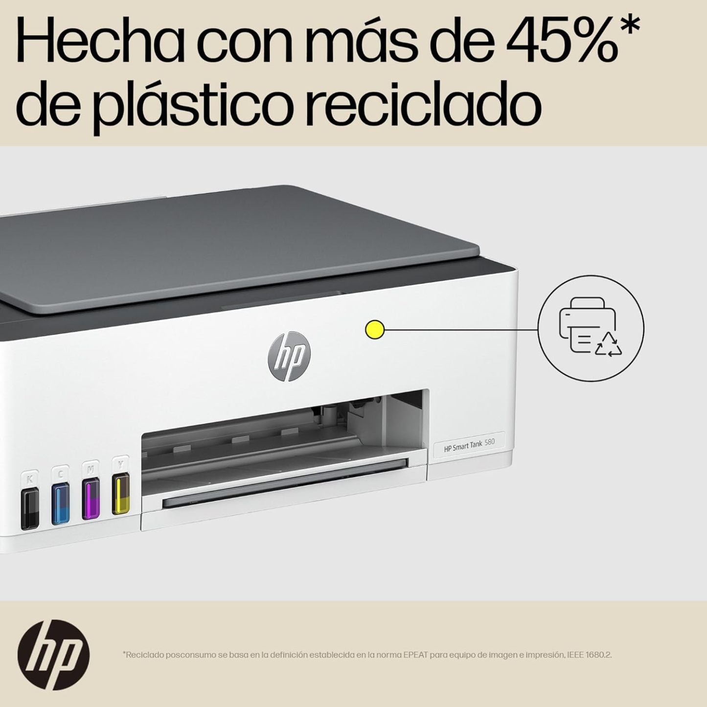 HP Impresora Multifuncional Smart Tank 580, Tinta Continua, Color, Wi-Fi, Dúplex (Doble Cara) Manual, Impresión Desde Smart App, 2 años de Garantía (1F3Y2A)