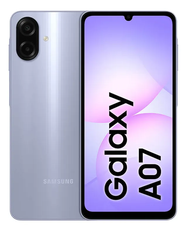 Samsung Galaxy A07 128 GB, teléfono celular de 4 GB, cámara de 50 MP, pantalla 6.7, protección IP54, procesador de 6 nm, violeta