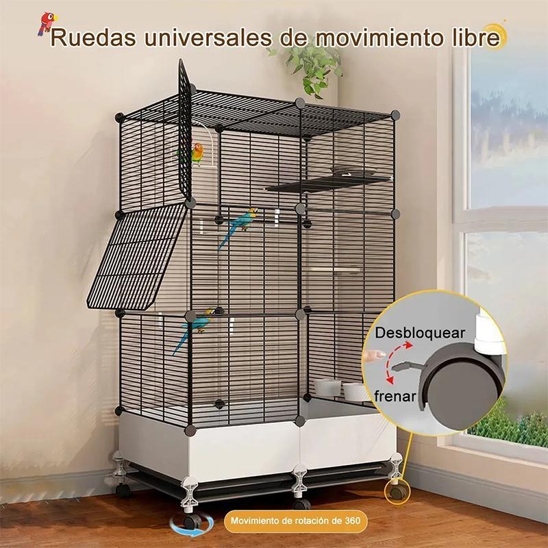Jaula Móvil para Aves, Jaula para Loros y Canarios con Accesorios Completos, con Ruedas y Base Elevada para Fácil Limpieza