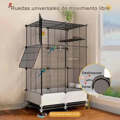 Jaula Móvil para Aves, Jaula para Loros y Canarios con Accesorios Completos, con Ruedas y Base Elevada para Fácil Limpieza