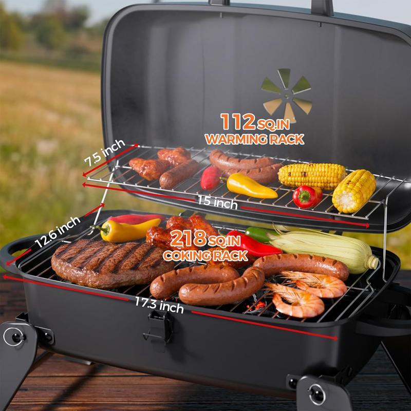MASTER COOK Parrilla portátil de carbón/gas, plegable y ligera, con ventilación ajustable, 330 pulgadas cuadradas de área de cocción para exteriores, caravanas, camping, patios, fiestas al aire libre y viajes.