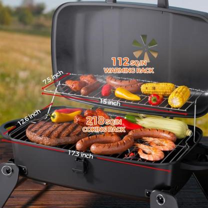 MASTER COOK Parrilla portátil de carbón/gas, plegable y ligera, con ventilación ajustable, 330 pulgadas cuadradas de área de cocción para exteriores, caravanas, camping, patios, fiestas al aire libre y viajes.