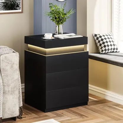[Rebajas de verano] Mesita de noche Sikaic con estación de carga y luces LED, mesita de noche con tapa deslizante para dormitorio, mesita de noche con cajones, mesa auxiliar moderna, muebles para el hogar, artículos esenciales para residencias estudiantil