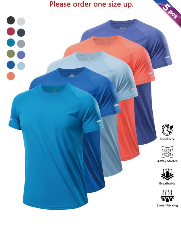 Reflective Sportswear T-Shirt, Breathable Quick-Dry Short Sleeve Crew Neck, Lightweight Men's Athletic Tee, Ideal for Outdoor Activities, Gym and Training Apparel, Gym Top