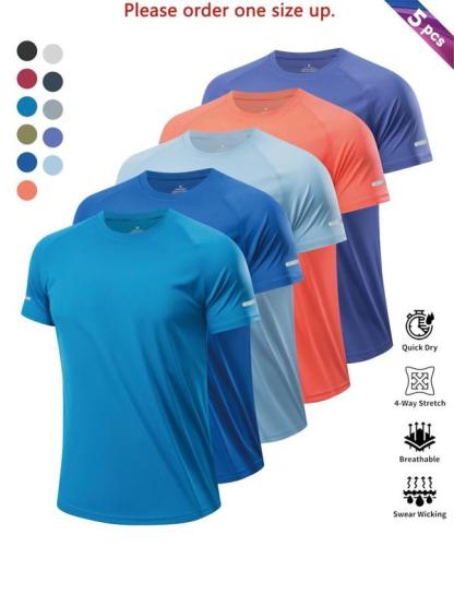 Reflective Sportswear T-Shirt, Breathable Quick-Dry Short Sleeve Crew Neck, Lightweight Men's Athletic Tee, Ideal for Outdoor Activities, Gym and Training Apparel, Gym Top