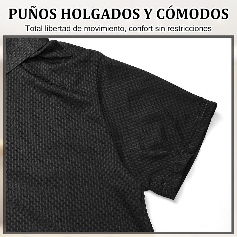 Polo Hombre de Waffle Hilo de Hielo Clásico Minimalista Ligero y Fresco Mantiene Forma Erguida para Uso Diario