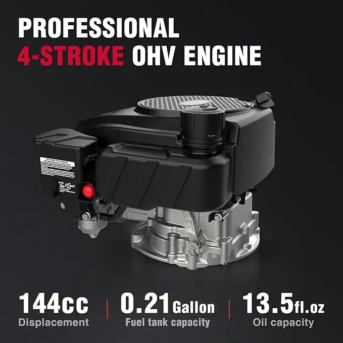 Cortacésped de gasolina de 18 pulgadas (2 en 1 / 3 en 1), motor OHV de 4 tiempos y 144 cc, cortacésped de empuje manual, funciones de mulching/recogida/descarga lateral, ajuste de altura de 5 o 6 niveles.