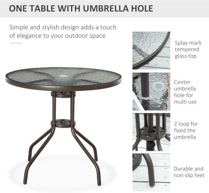 Outsunny - Juego de comedor de 6 piezas para 4 con paraguas, mesa y sillas al aire última intervensión con 4 sillas de comedor plegables y mesa redonda de vidrio para jardín, patio trasero y piscina