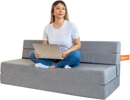 AGUSTO Sofá Cama Matrimonial Multifunción Colchon Plegable Futon Chaise Sillon Puff (Gris Claro)