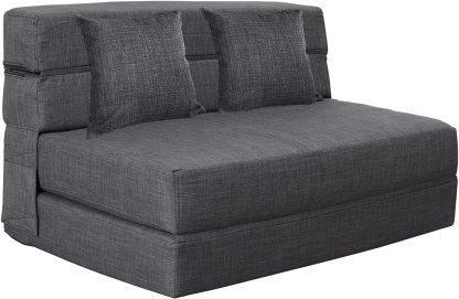Nigoone - Sofá plegable tamaño Queen de espuma viscoelástica con 2 almohadas, sillón perezoso, triple futón, camas convertibles, funda lavable, gris oscuro