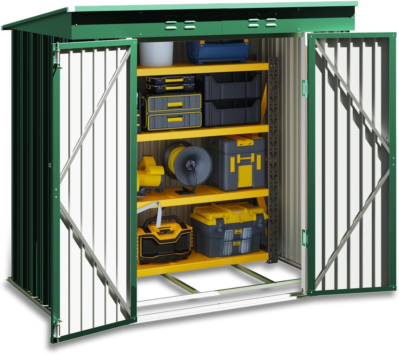 BRO A SIS Caseta de jardín metálica, 2 Puertas con Cerradura, ventilada, para Guardar Herramientas y Suministros. (Verde)