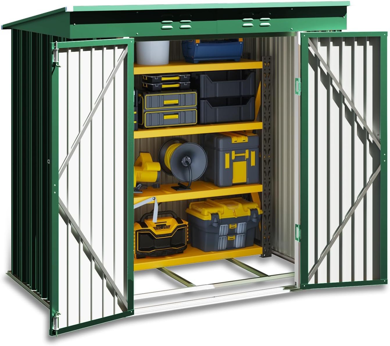 BRO A SIS Caseta de jardín metálica, 2 Puertas con Cerradura, ventilada, para Guardar Herramientas y Suministros. (Verde)